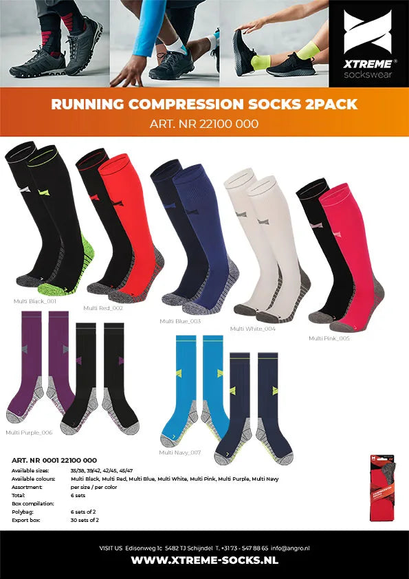 Compressiesokken 2-Pack Blauw 43/45