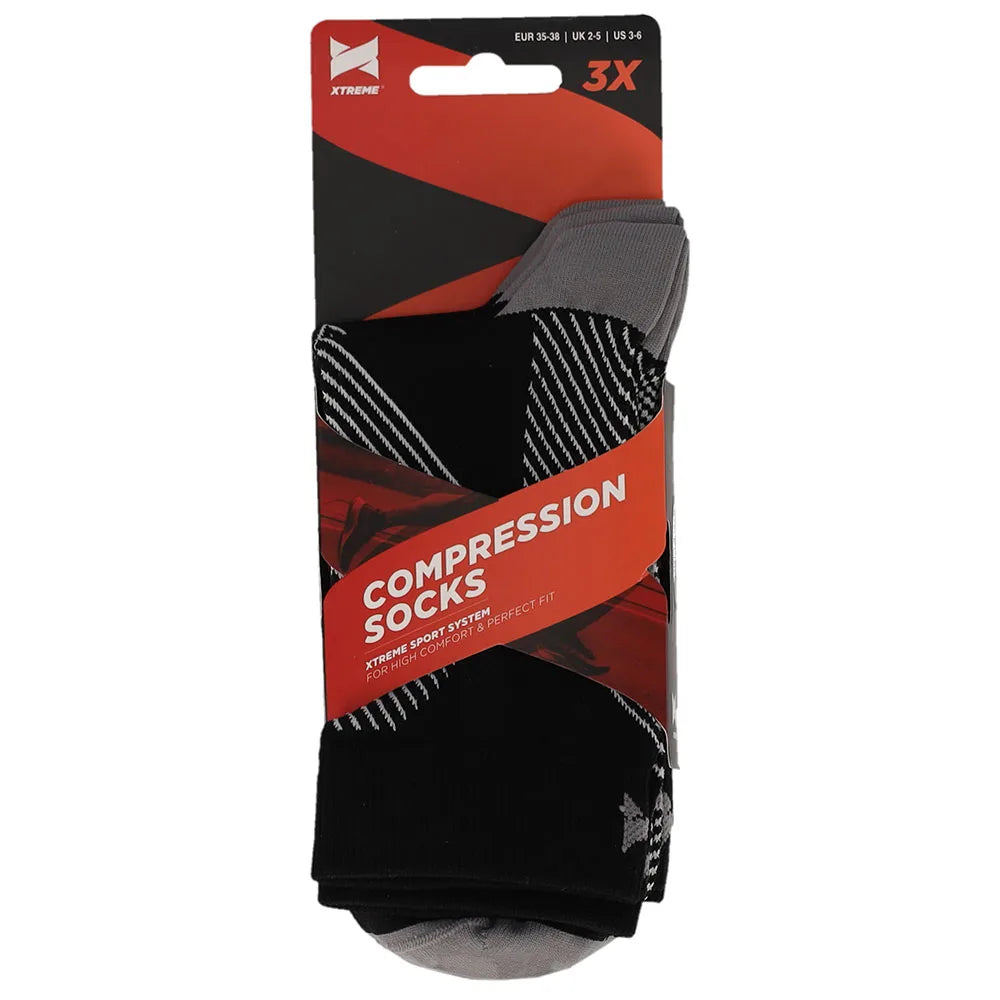 Sport Compressie Sokken Laag 3pk Zwart