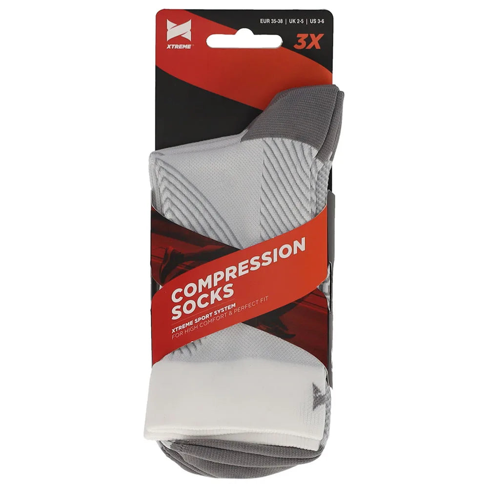 Sport Compressie Sokken Laag 3pk White 35/38
