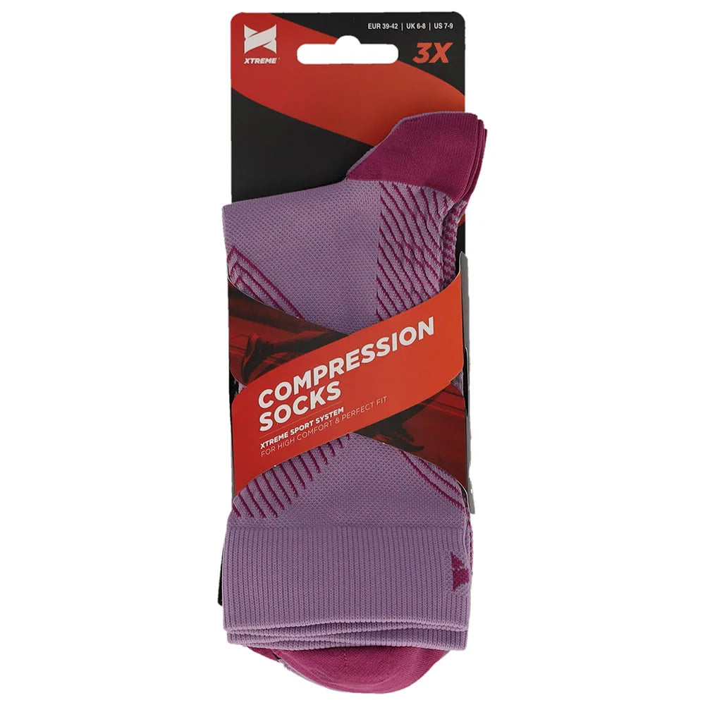 Sport Compressie Sokken Laag 3pk Multi Purple 35/38