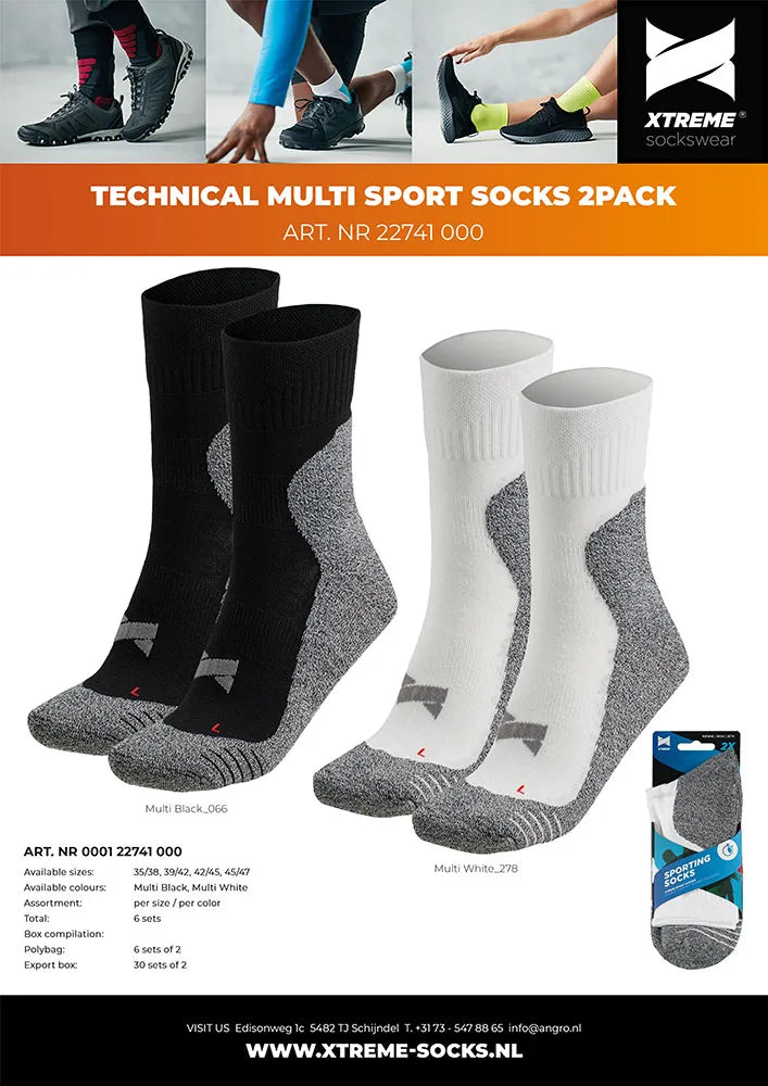 Technische Sportsokken 2-pk Multi Wit 42/45