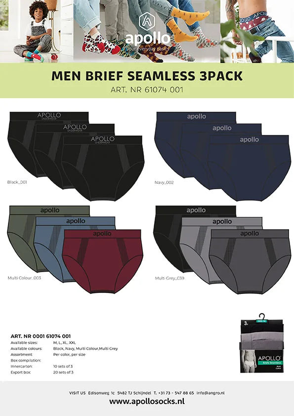 Seamless Briefs Slips heren 3-Pack Assorti Grijs L
