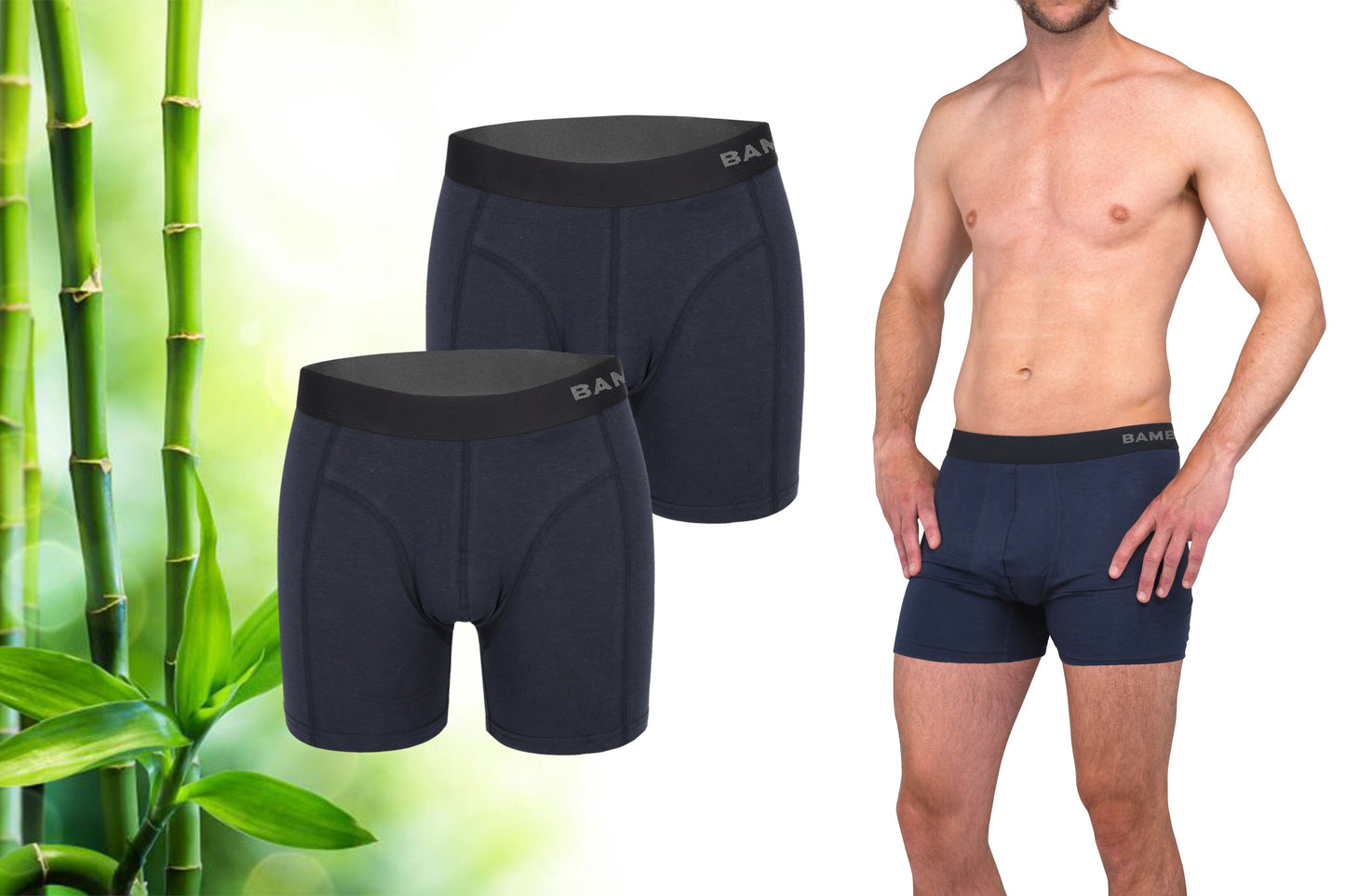 Bamboe Boxershorts Heren 2-Pack Navy/Zwart XXL