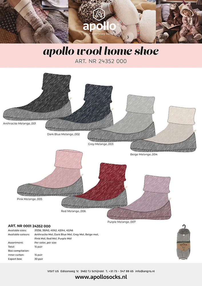 Wollen Pantoffel Sokken Donkerblauw 37/38