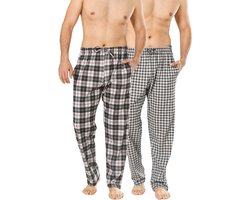 PC Pyjama Broeken Heren 2-Pack Zwart Geruit-Grijs Geruit L