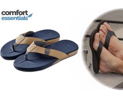 Heren Comfort Teenslippers Navy- Beige 44