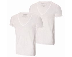 Bamboe Heren T-Shirt Extra Diepe V Hals 2pk Wit XL