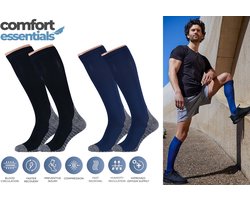 MP - Comfort Essentials - Compressiekousen - Compressie Sokken - 2 Pack - Blauw/Zwart - Maat 35-38