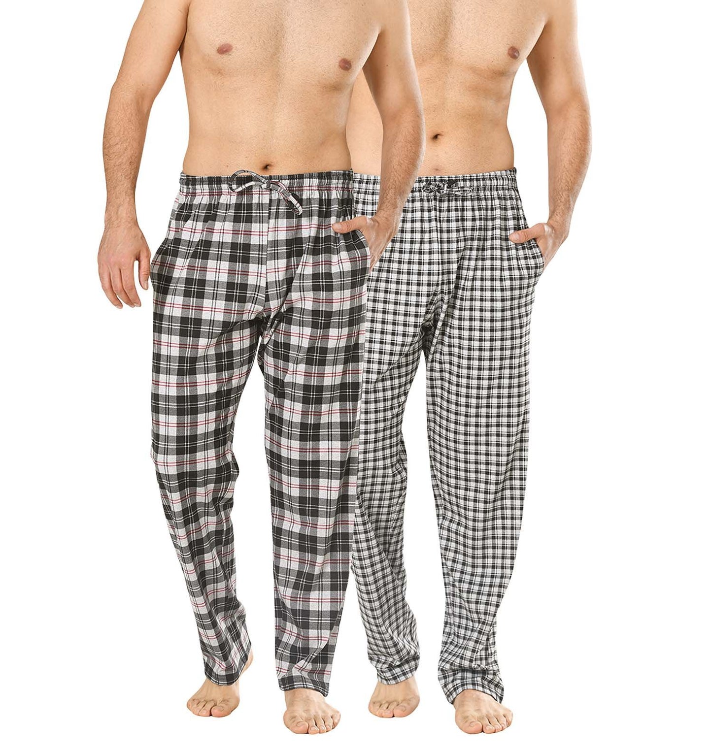 PC Pyjama Broeken Heren 2-Pack Zwart Geruit-Grijs Geruit L