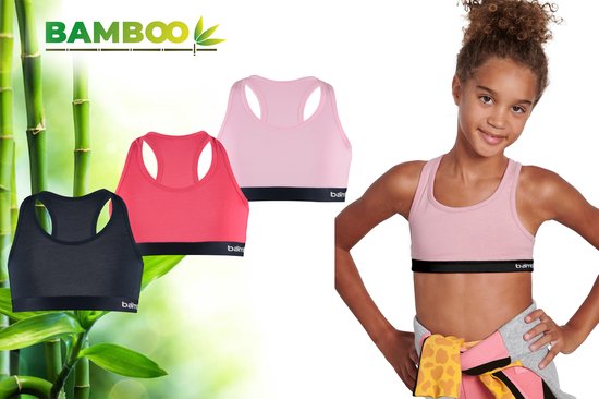 MP - Bamboo - BH Meisjes - - Crop Top Meisjes - 3 Stuks - Roze Navy - 122-128
