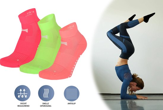 Antislip Sokken Dames Heren - Yoga Sokken Antislip Unisex - 3 Paar - Huissokken - Pilates Sokken - Sportsokken Dames - Gripsokken Voetbal - Grip Socks