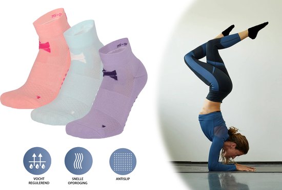 Antislip Sokken Dames Heren - Yoga Sokken Antislip Unisex - 3 Paar - Huissokken - Pilates Sokken - Sportsokken Dames - Gripsokken Voetbal - Grip Socks