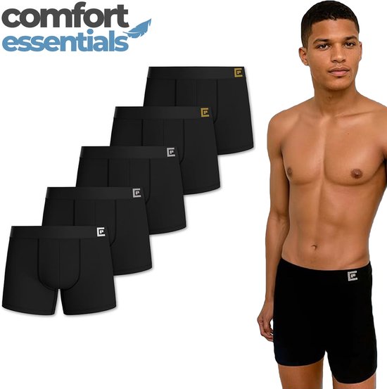 MP - Comfort Essentials Boxershort Heren Lange pijp 5pk -Zwart M