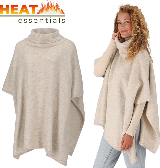 MP - Heat Essentials -  Wit Melange - Gebreide Dames Poncho met Col