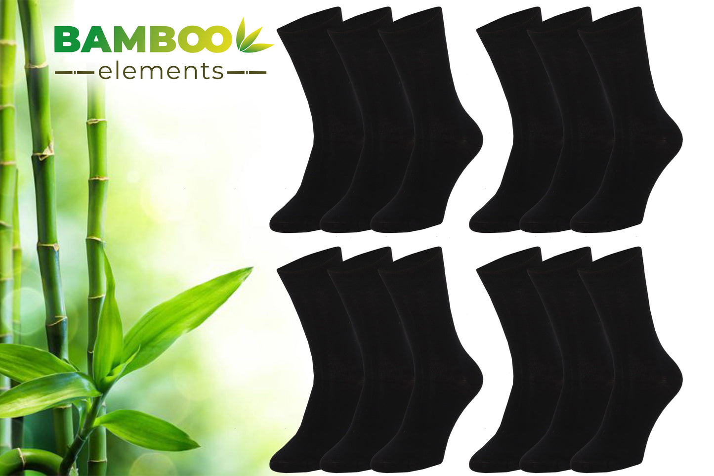 Bamboe Sokken Hoog 12-Pack Zwart 39-42