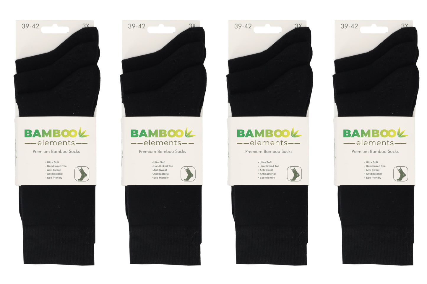 Bamboe Sokken Hoog 12-Pack Zwart 39-42