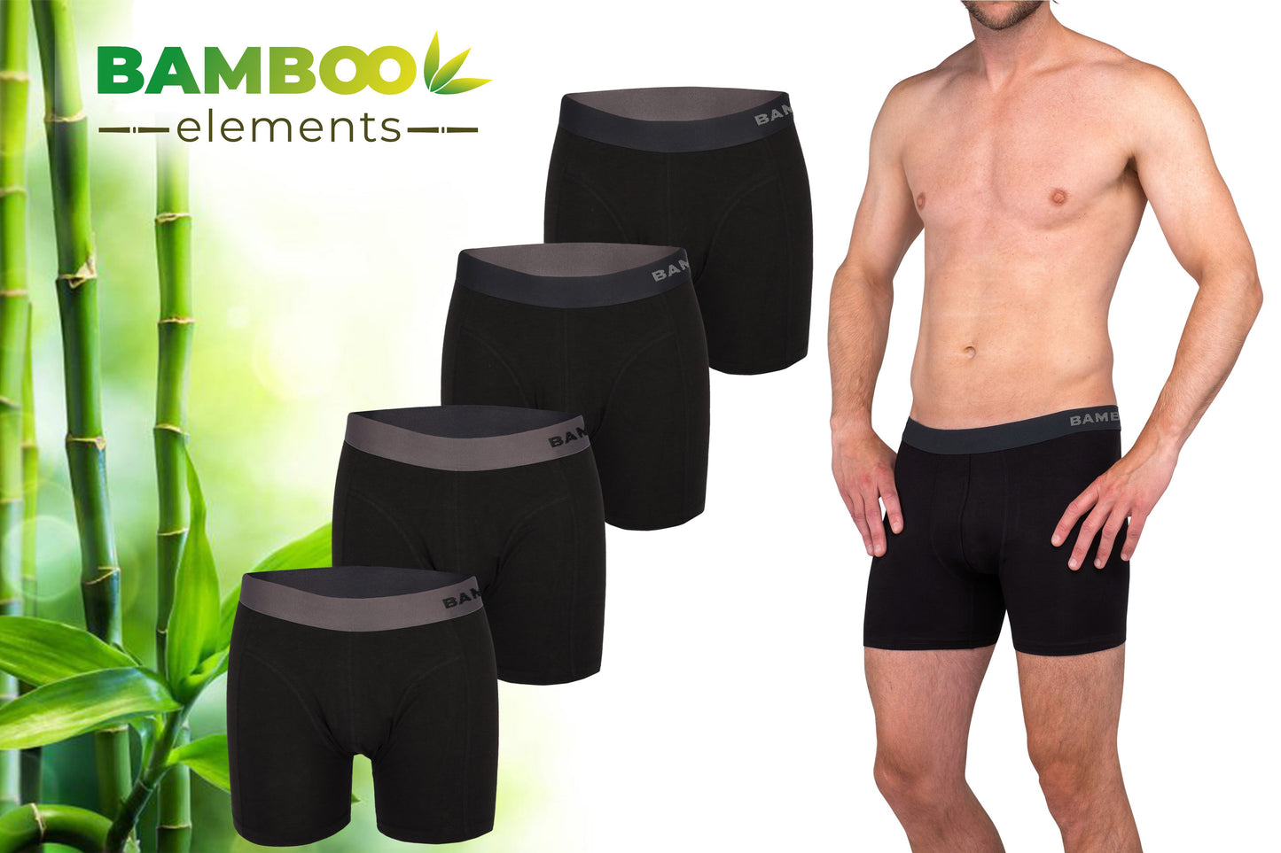 Bamboe Boxershorts Heren 4-Pack Zwart M