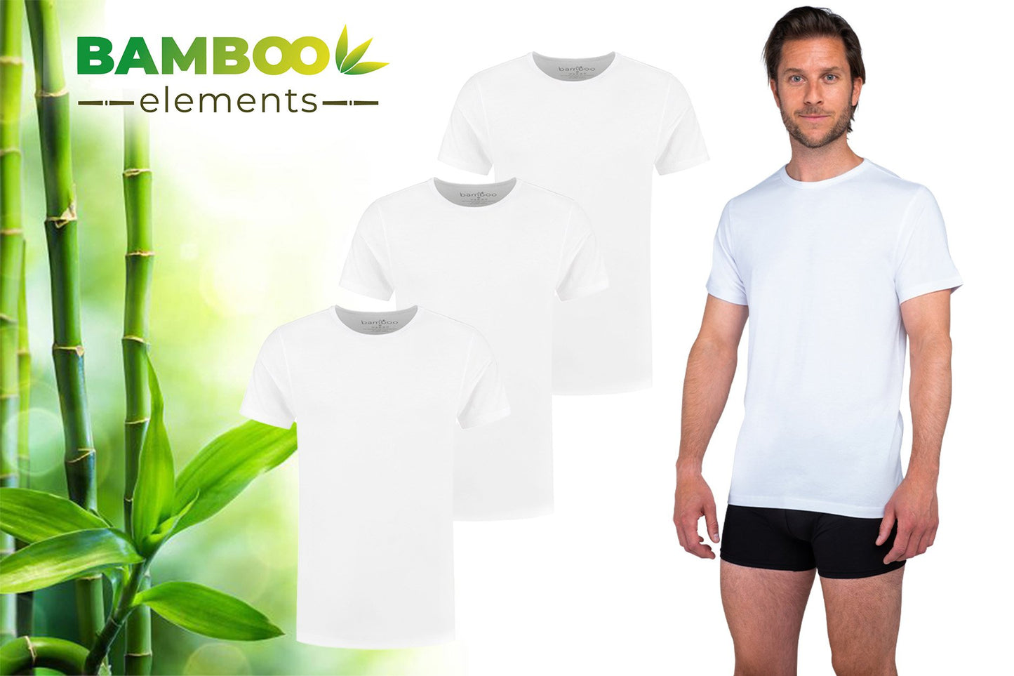 Bamboe T-Shirts Ronde Nek Heren 3-Pack Wit XXL