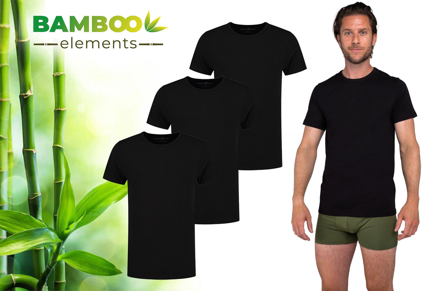 Bamboe T-Shirts Ronde Nek Heren 3-Pack Zwart XXL