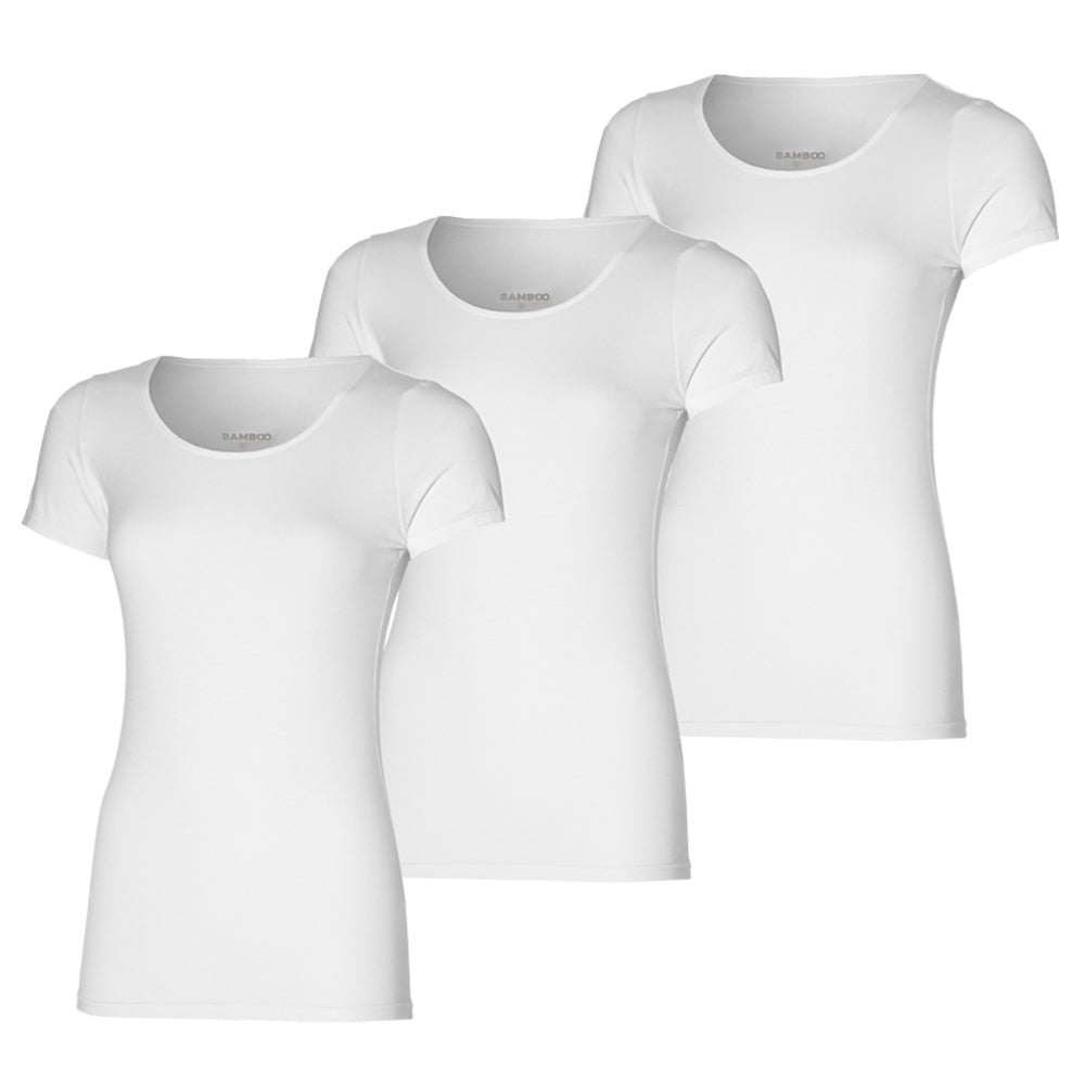 Bamboe T-Shirts Ronde Nek Dames 3-Pack Wit S