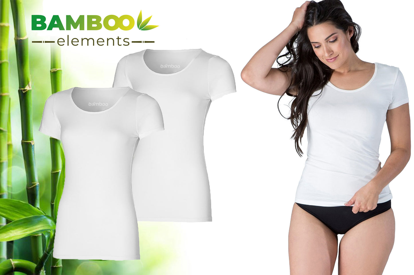 MP - Bamboo Elements - T Shirt Dames - Bamboe - Ronde Hals - 2 Stuks - Wit - L