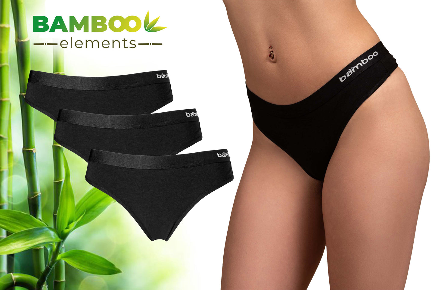 MP - Bamboo - Ondergoed Dames - String - Bamboe - 3 Stuks - Zwart - M