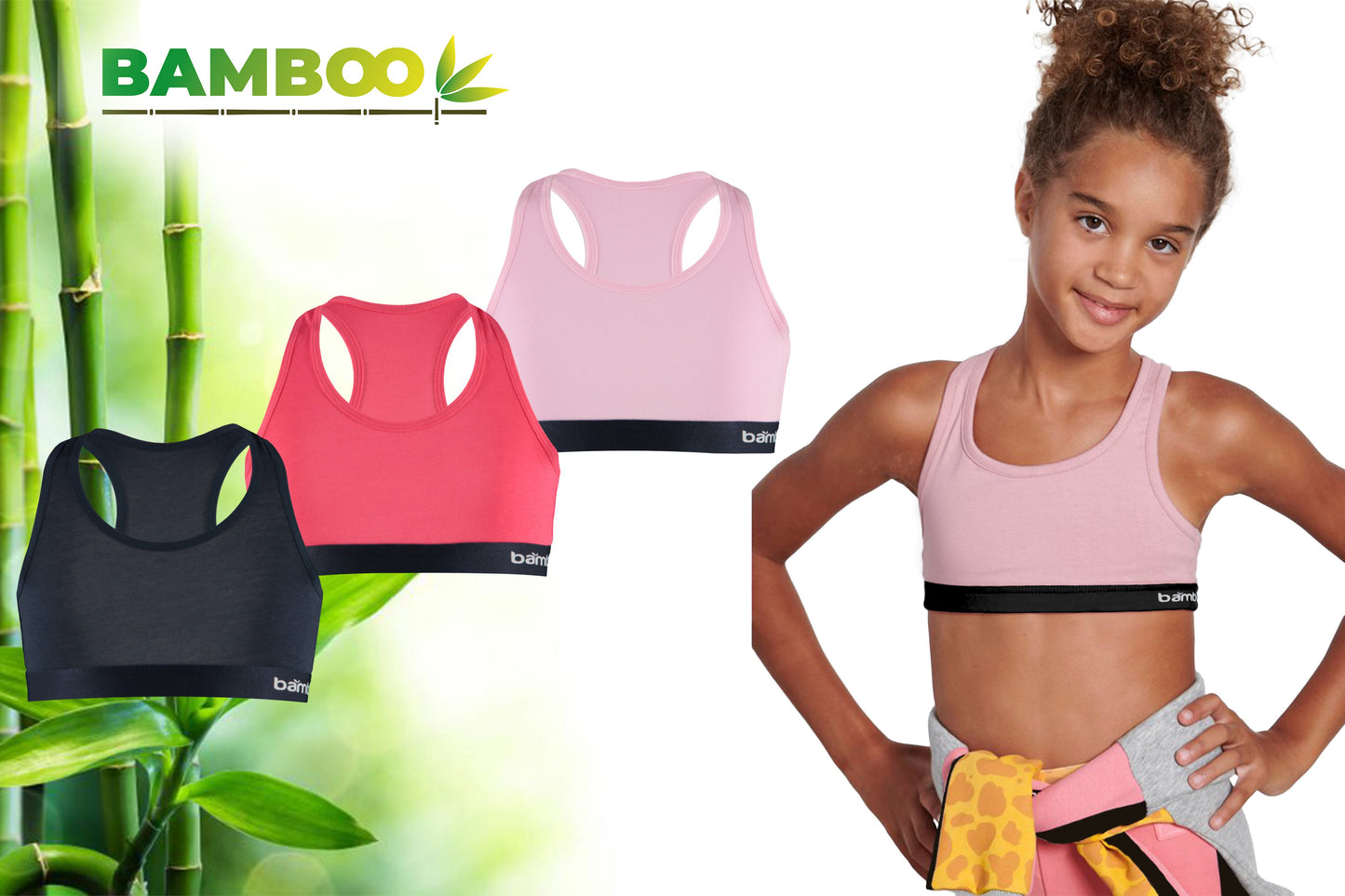 MP - Bamboo - BH Meisjes - - Crop Top Meisjes - 3 Stuks - Roze Navy - 122-128