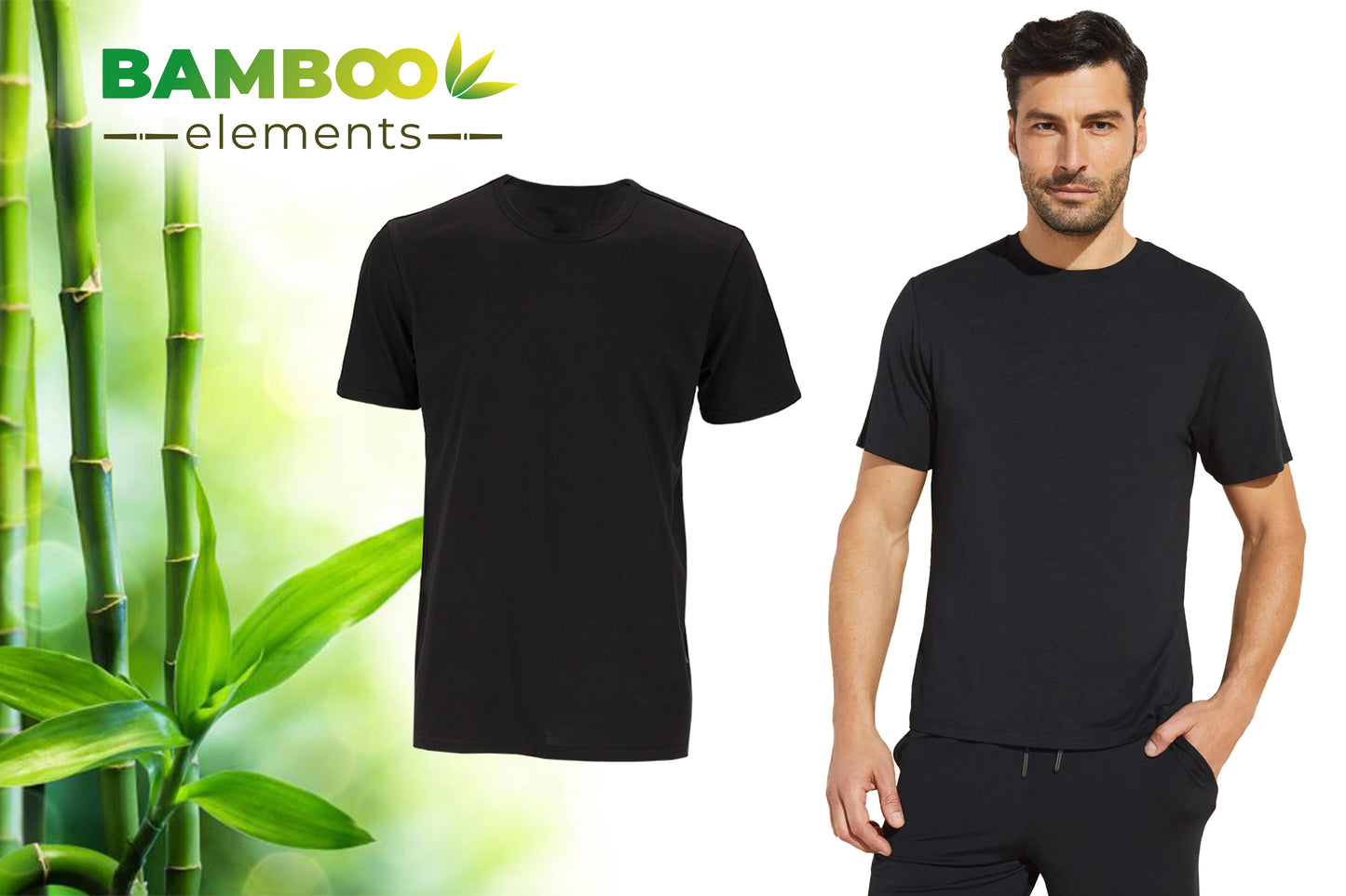 Bamboo Casual Heren T-Shirt Zwart XL