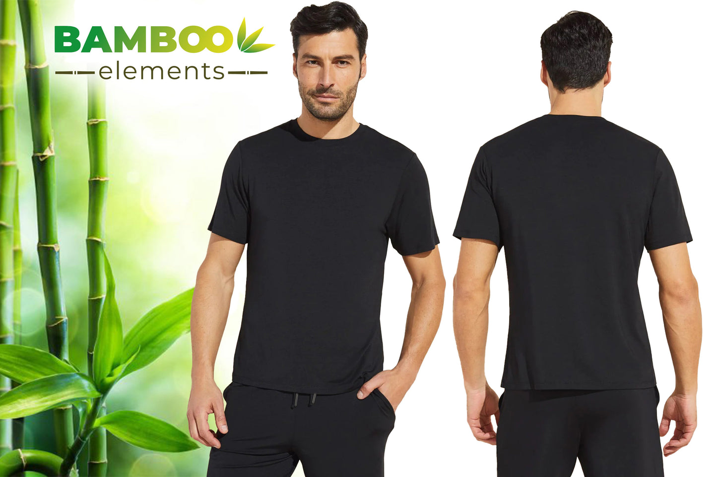 Bamboo Casual Heren T-Shirt Zwart XL