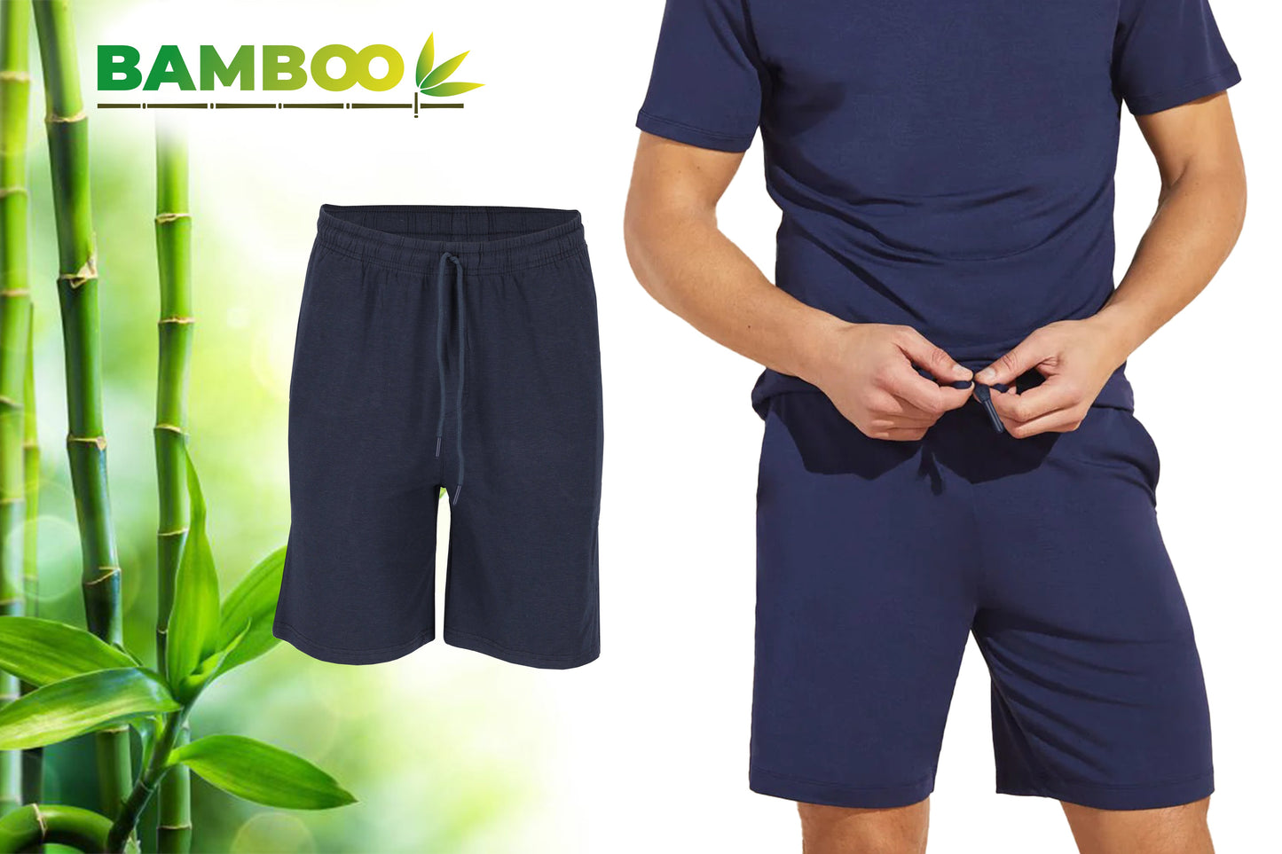Bamboo Pyjamabroek Kort Navy XL