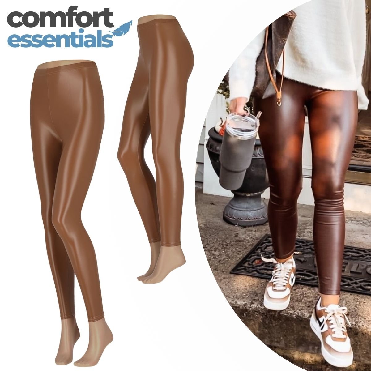 MP - Legging Dames Leather Look â€“ Latex Legging â€“ Bruin - Maat S/M