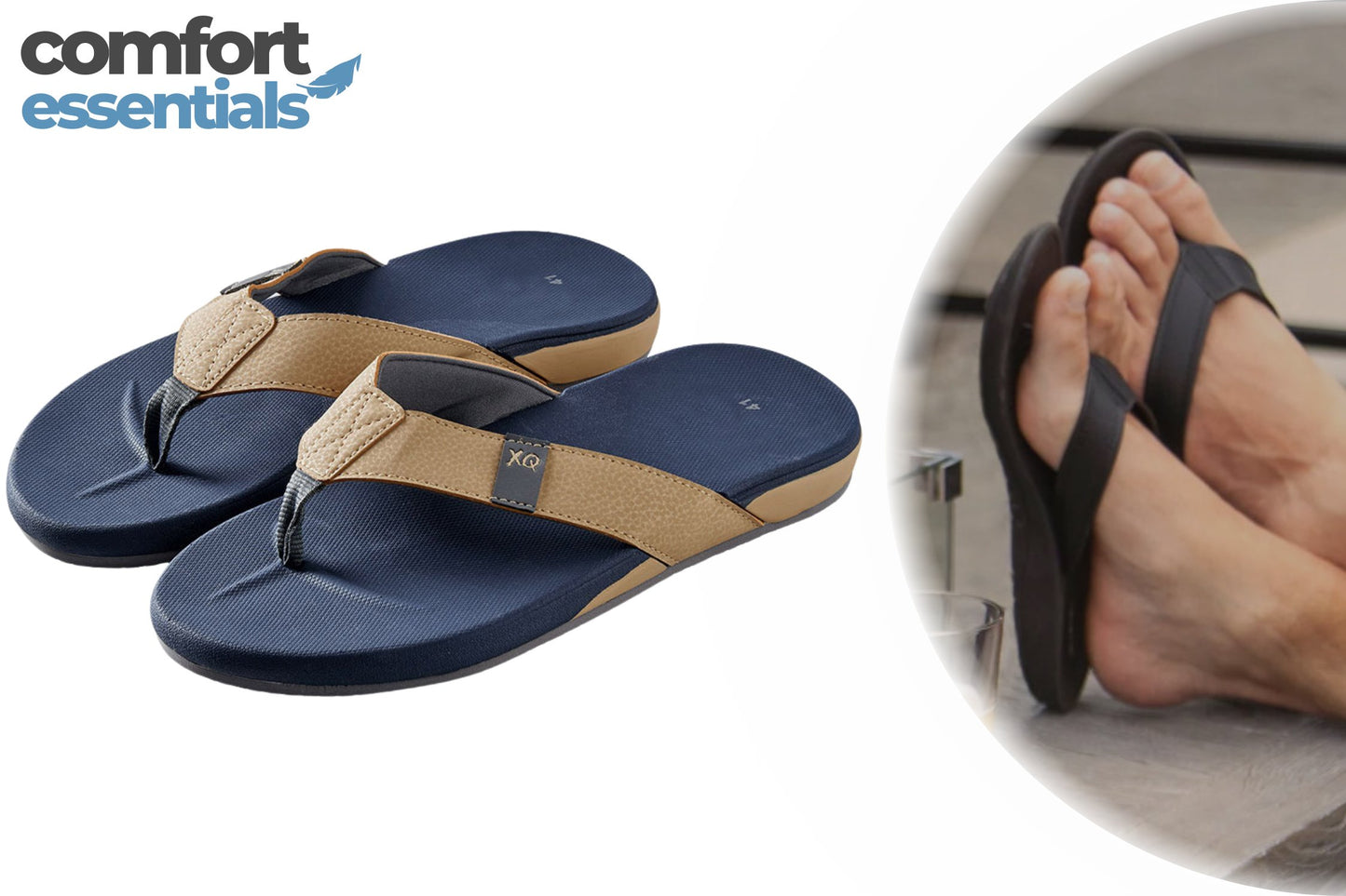 Heren Comfort Teenslippers Navy- Beige 44