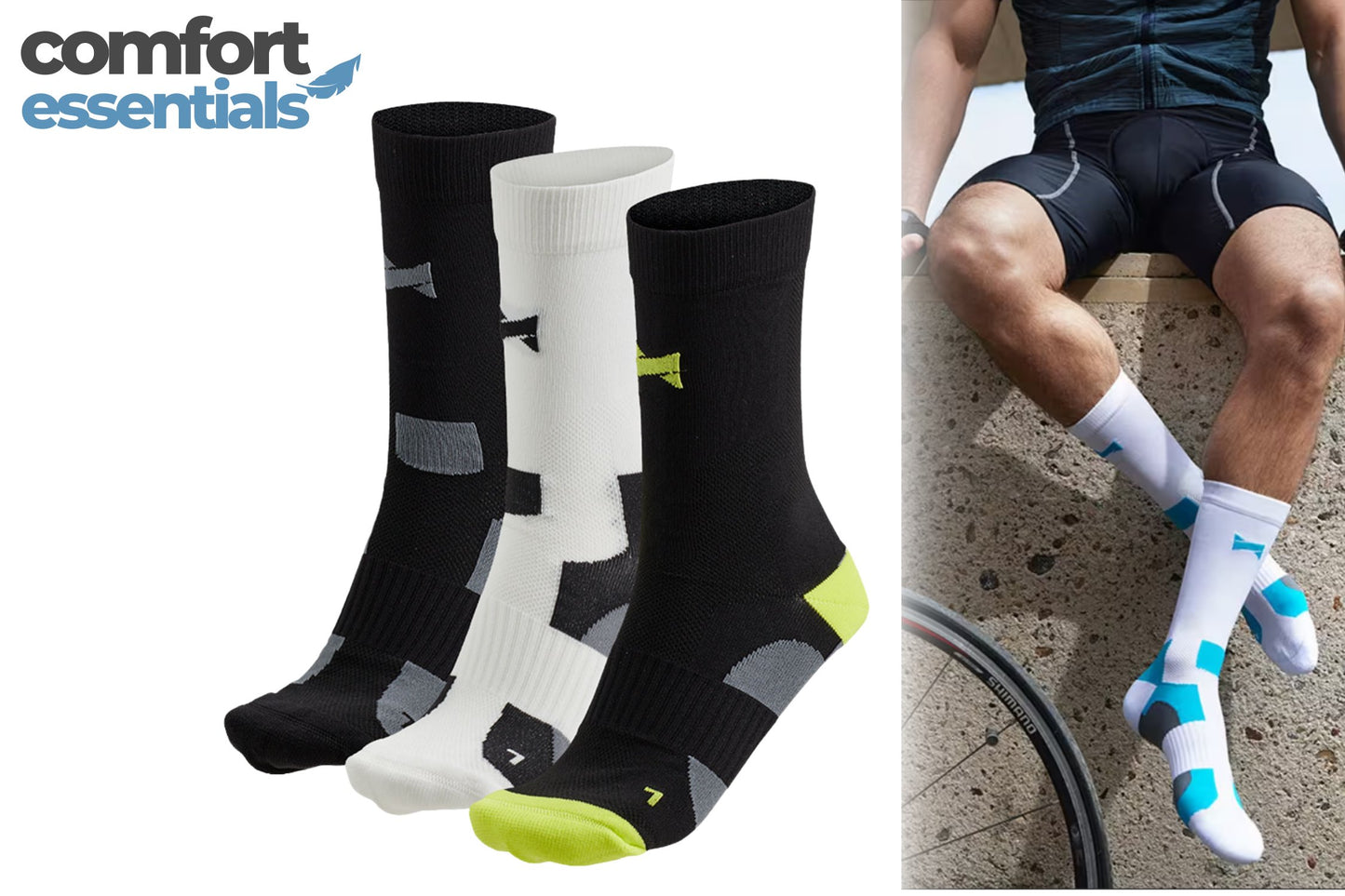 MP - Comfort Essentials Fietssokken Hoog 3-Pack   - Multi Zwart - Maat 35/38
