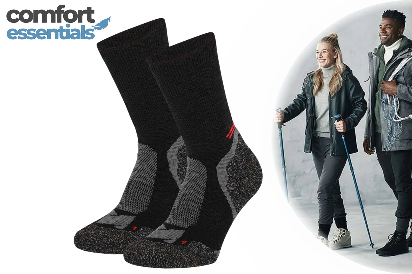 MP - Comfort Essentials Hiking Sokken  Merino 2-Pack   Multi Zwart - Maat 45/47