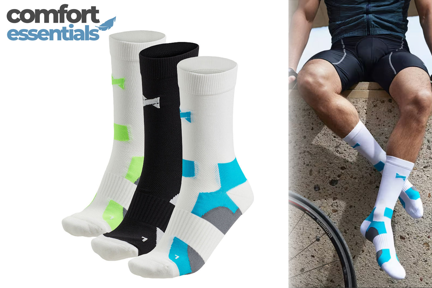 MP - Comfort Essentials Fietssokken Hoog 3-Pack   Multi Wit - Maat 43/46