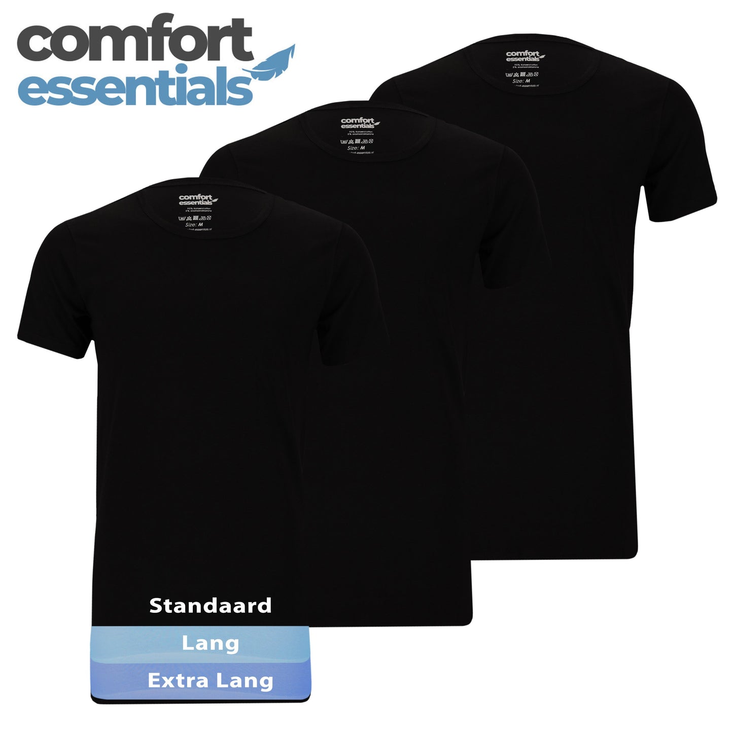 CE Heren T Shirts Extra Lang Ronde Hals 3pk Zwart L