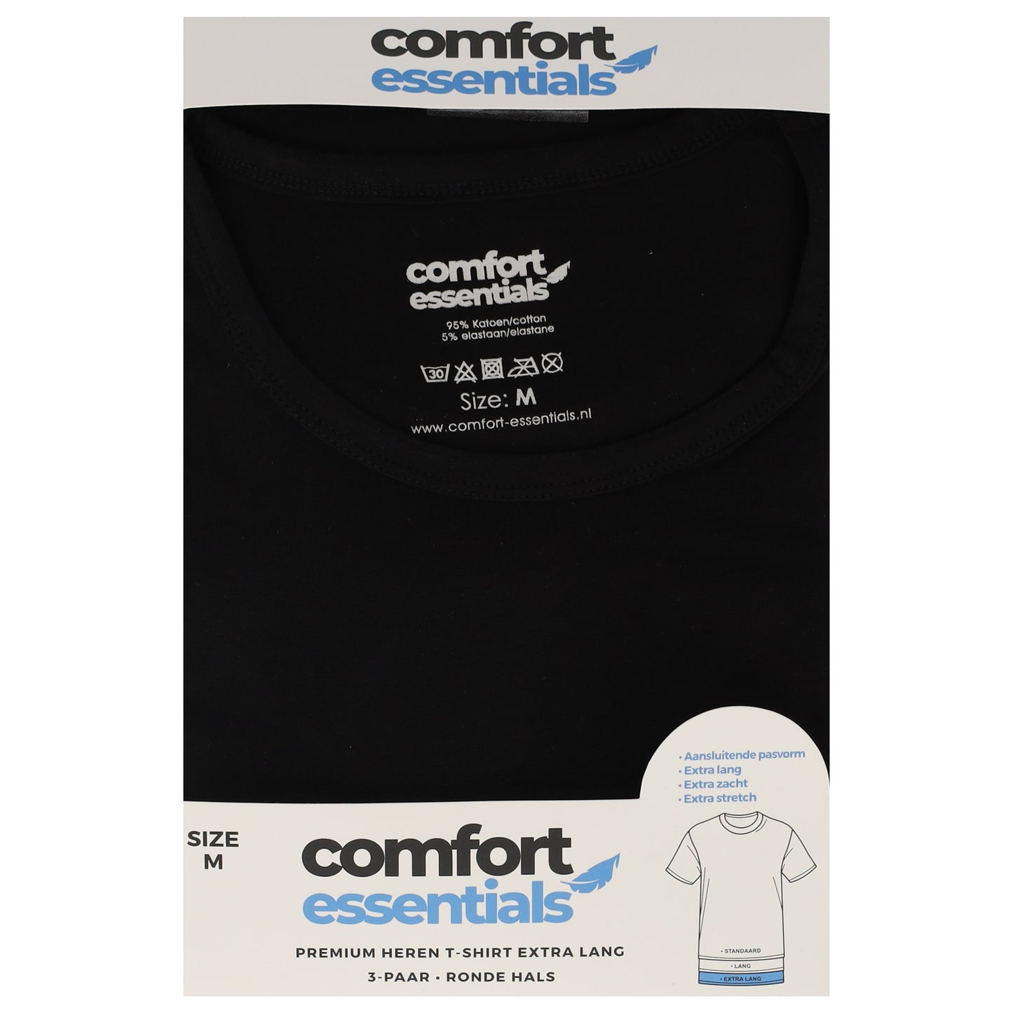CE Heren T Shirts Extra Lang Ronde Hals 3pk Zwart L