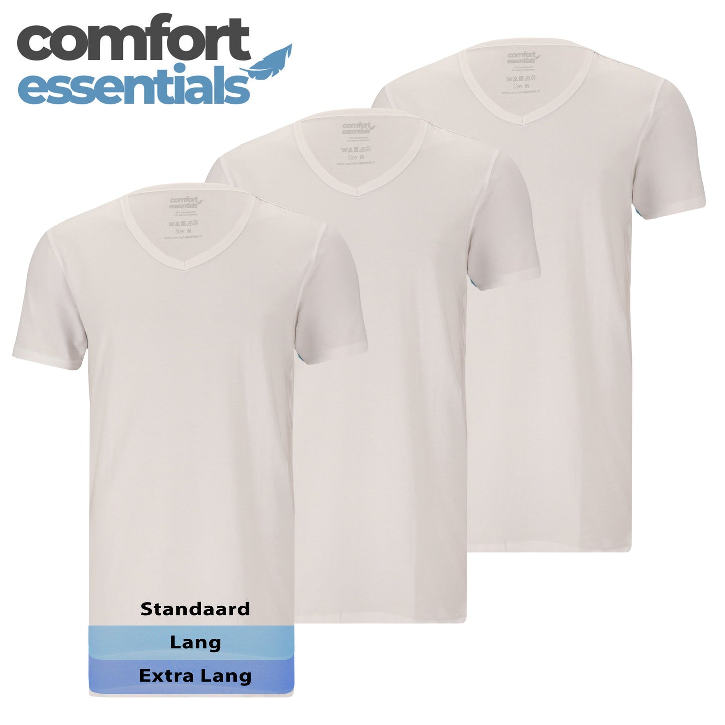 CE Heren T Shirts Extra Lang V-Hals 3pk Wit XXL