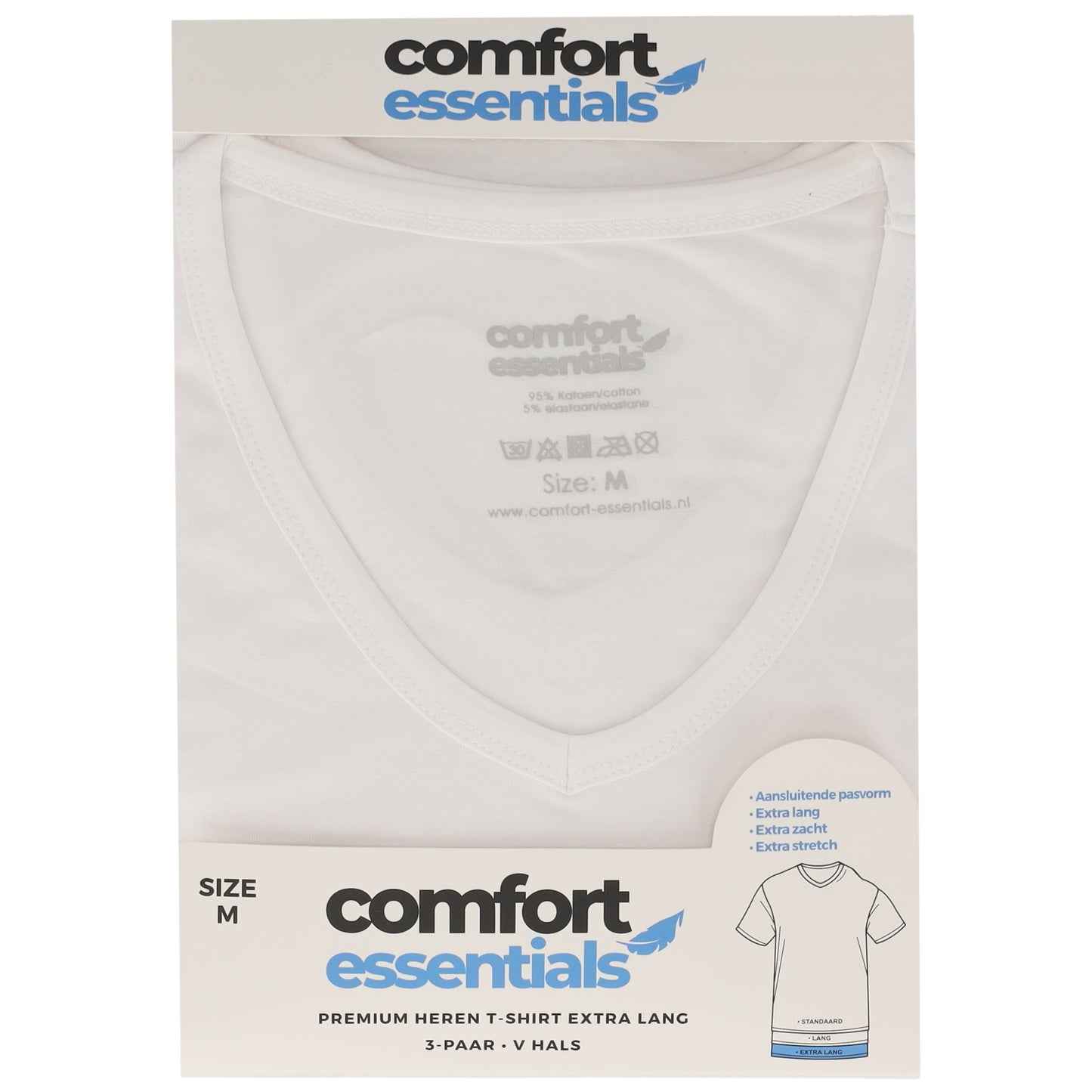 CE Heren T Shirts Extra Lang V-Hals 3pk Wit XXL