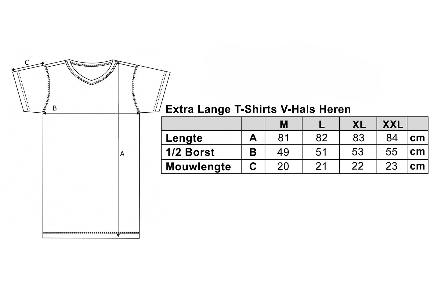 CE Heren T Shirts Extra Lang V-Hals 3pk Wit XXL