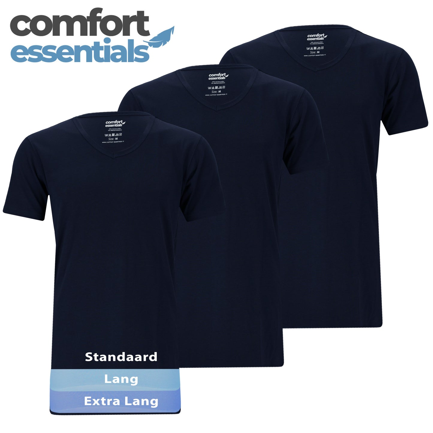 CE Heren T Shirts Extra Lang V-Hals 3pk Navy XL