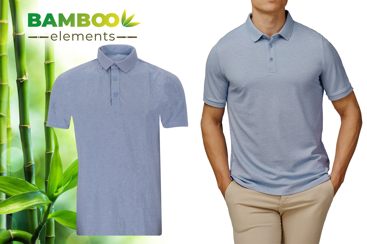 Bamboo Heren Polo Pique Licht Blauw M