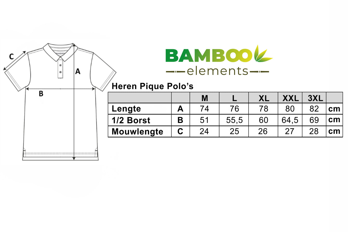 Bamboo Heren Polo Pique Licht Blauw XXL