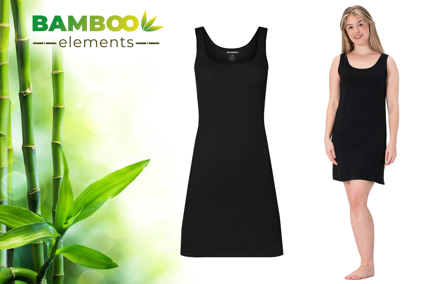MP - Bamboo Elements - Onderjurk Zwart - S/M - EU 36-38 -  Kort - Brede Bandjes