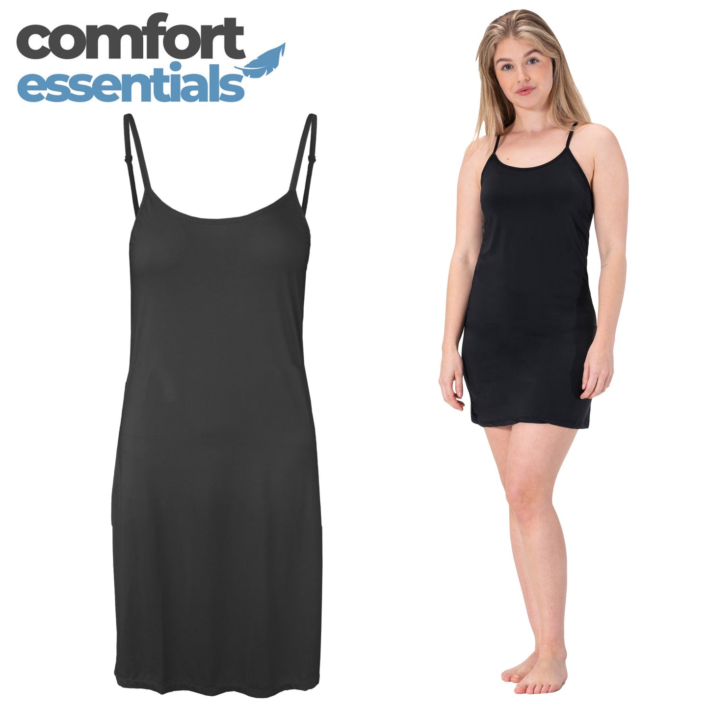 MP - Comfort Essentials - Korte Onderjurk Spagethi band Zwart - L/XL - EU 40-42