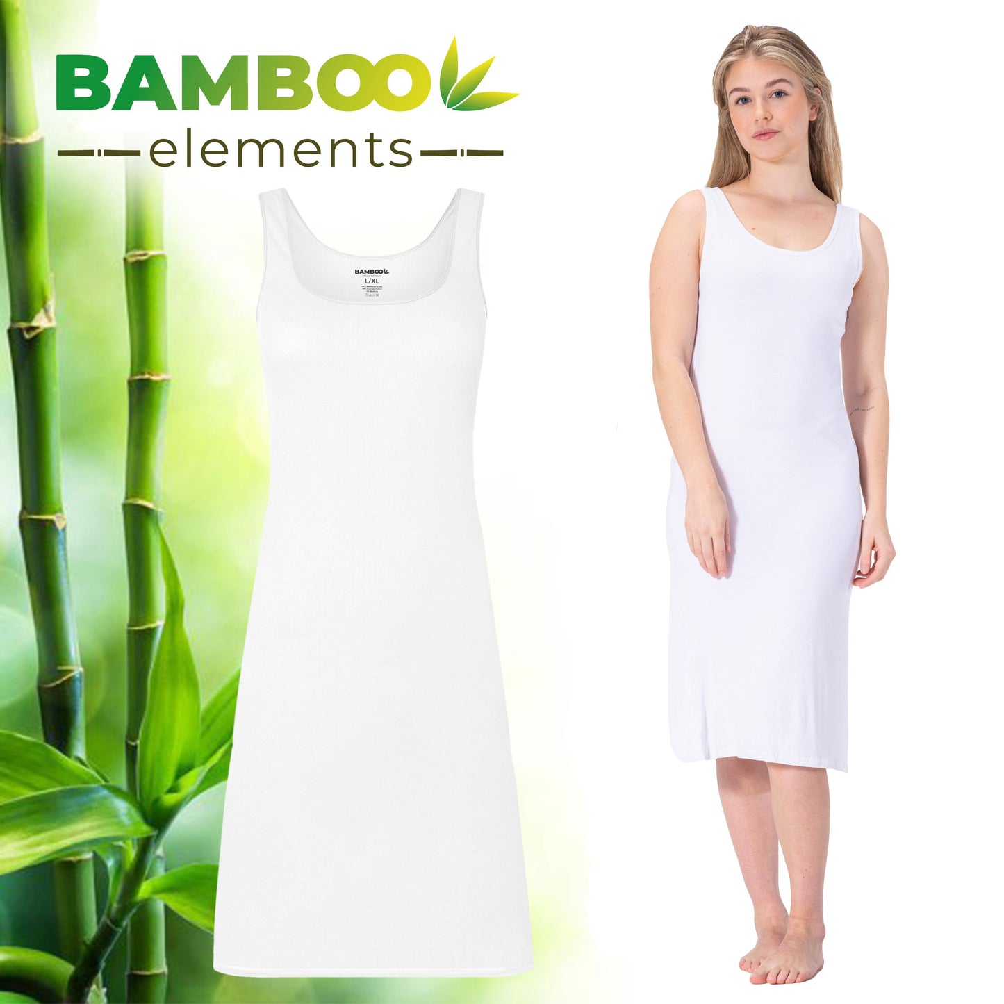 MP - Bamboo Elements - Onderjurk Wit - XXL/XXXL - EU 44-46 - Onderjurk Dames - Lang - Brede Bandjes
