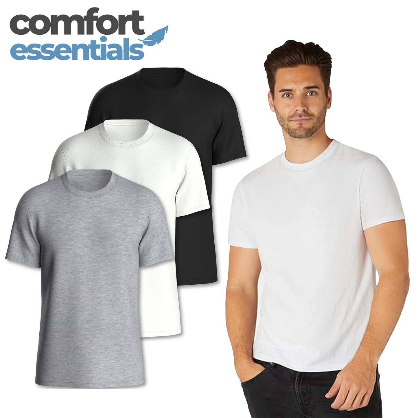MP - Comfort Essentials -T Shirt Heren - 3pk XXL - Wit Grijs Zwart Classic