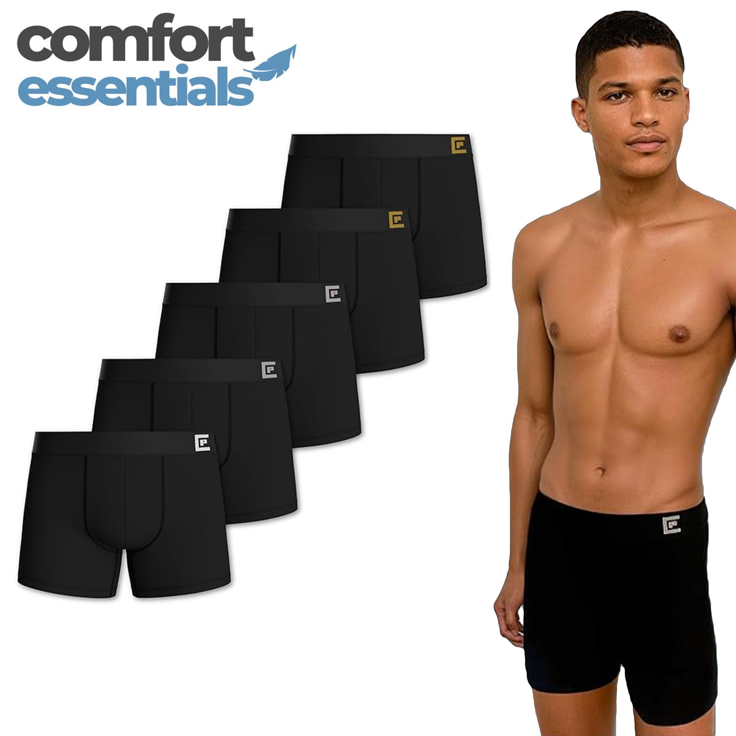 MP - Comfort Essentials Boxershort Heren Lange pijp 5pk -Zwart M
