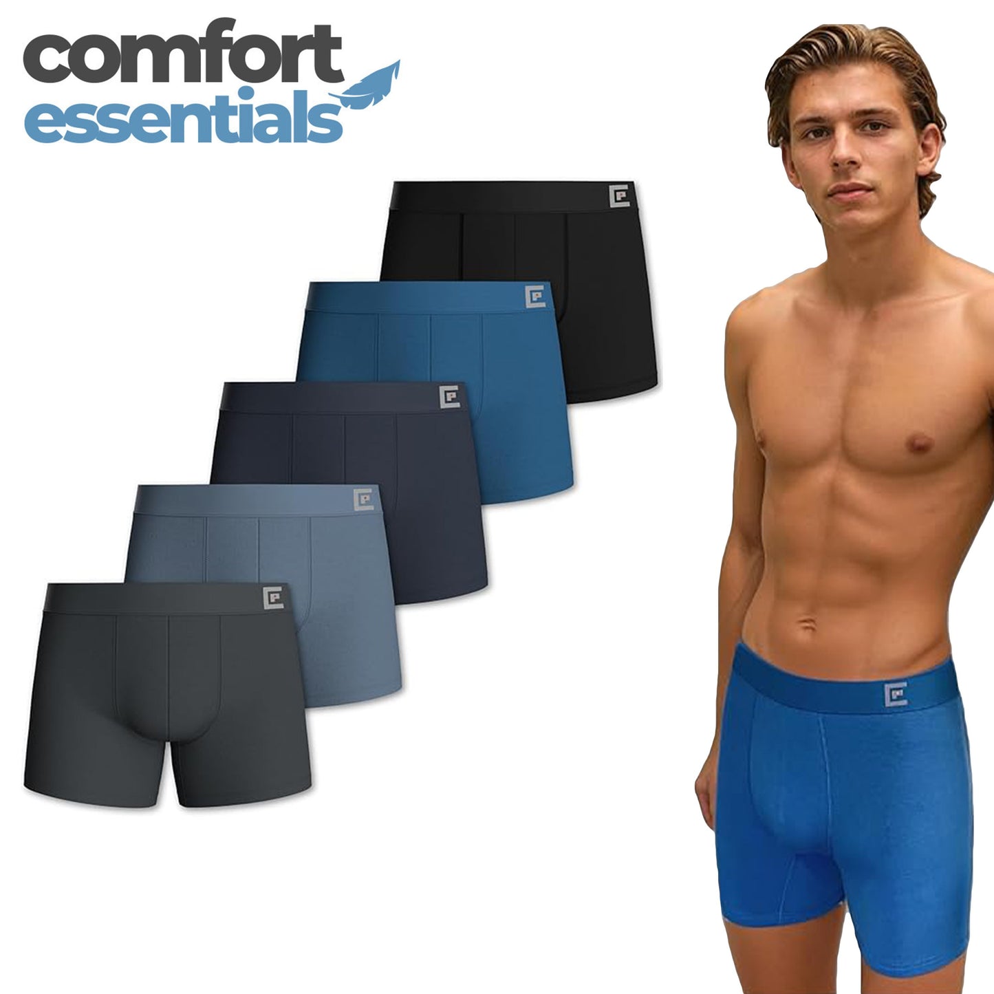 MP - Comfort Essentials Boxershort Heren Lange pijp 5pk -Blauw XXL