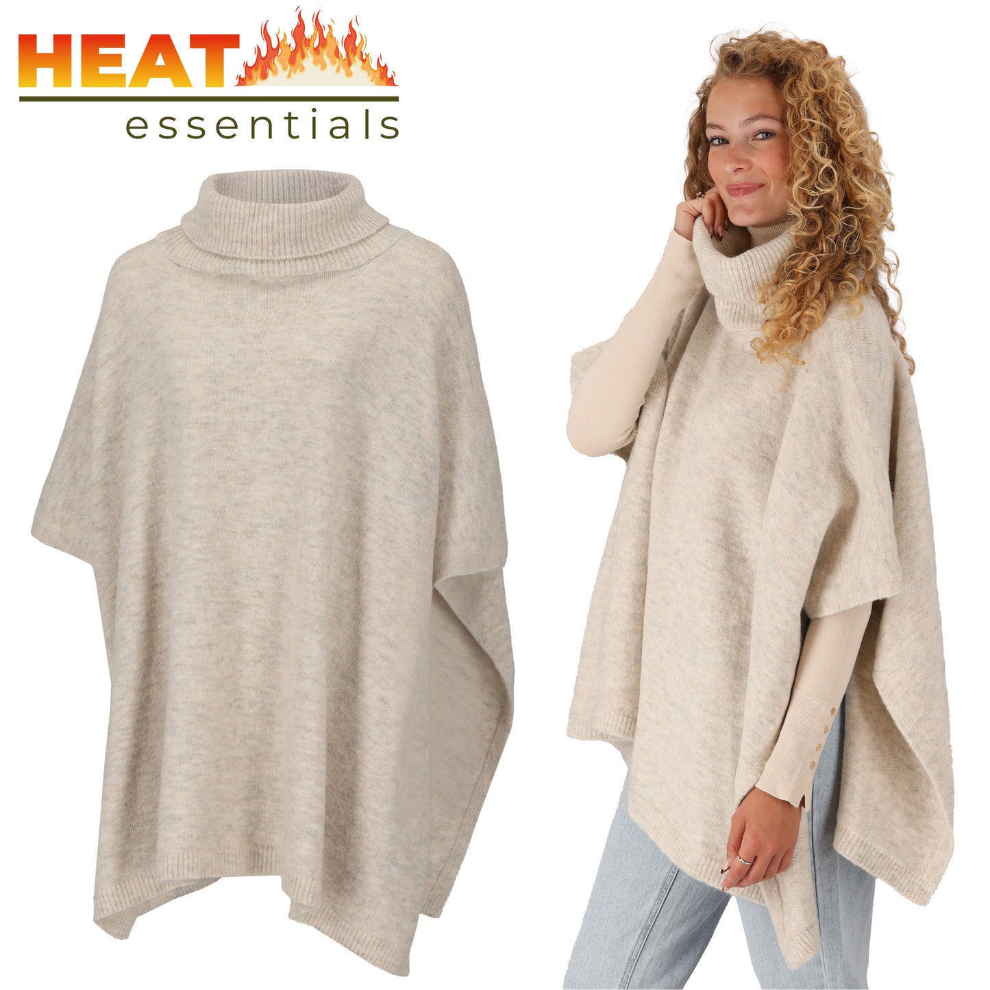MP - Heat Essentials -  Wit Melange - Gebreide Dames Poncho met Col
